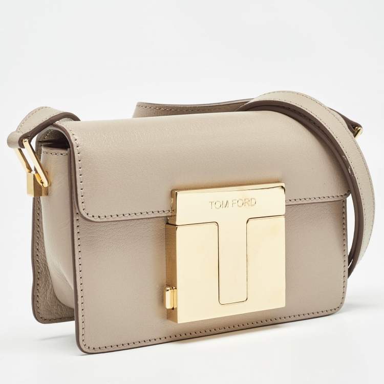 Pre Owned Tom Ford Beige Leather T Clasp Crossbody Bag