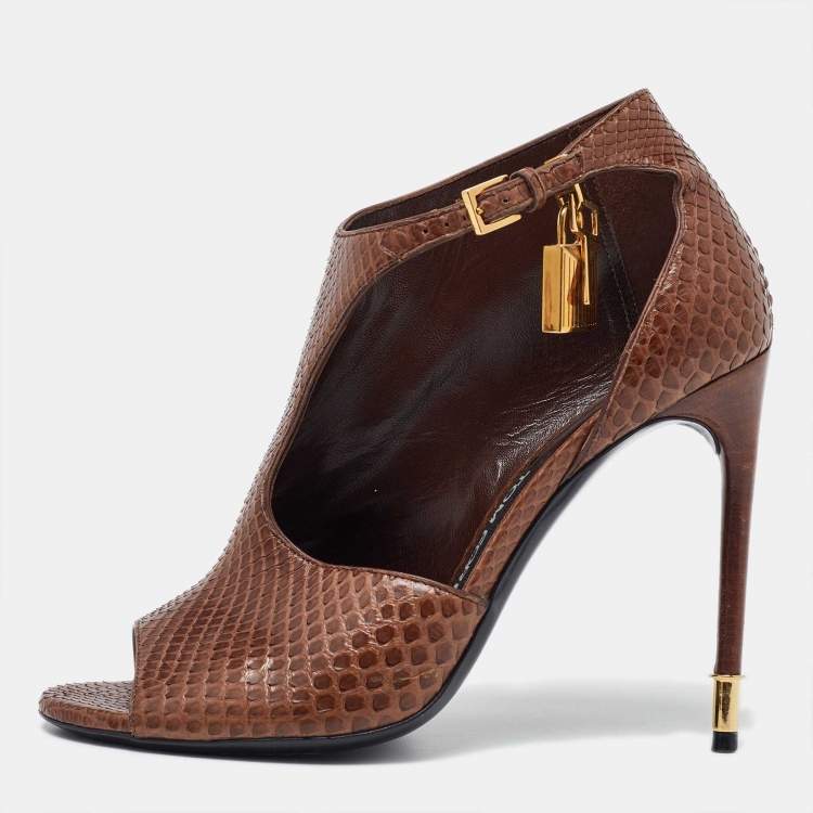 Pre Owned Tom Ford Brown Python Peep Toe Pumps Pumps Size 38