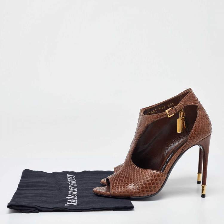 Pre Owned Tom Ford Brown Python Peep Toe Pumps Pumps Size 38