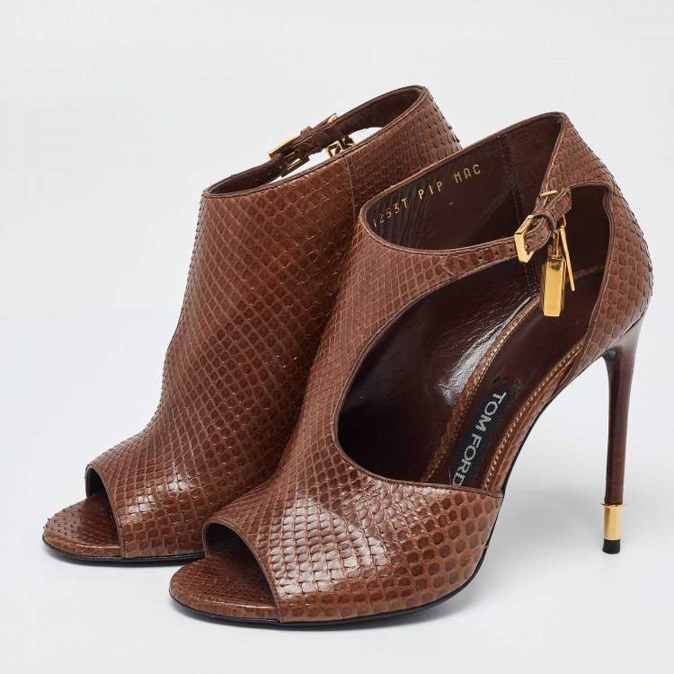 Pre Owned Tom Ford Brown Python Peep Toe Pumps Pumps Size 38