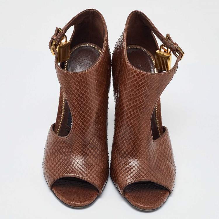 Pre Owned Tom Ford Brown Python Peep Toe Pumps Pumps Size 38