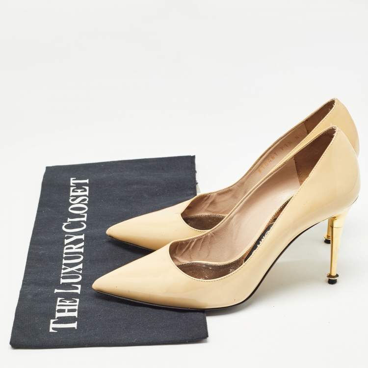 Pre Owned Tom Ford Beige Patent Leather Pointed Pumps Size 35