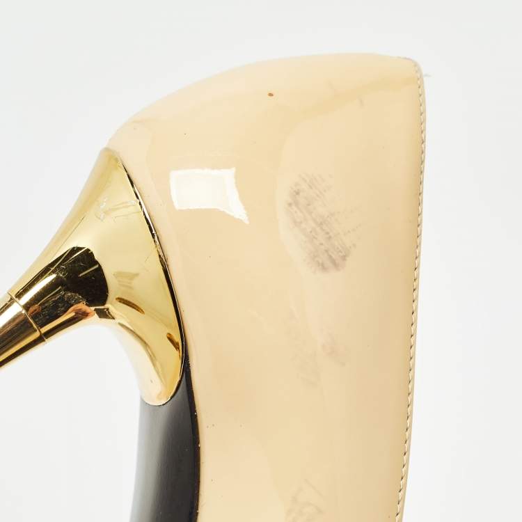 Pre Owned Tom Ford Beige Patent Leather Pointed Pumps Size 35