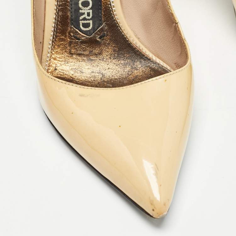 Pre Owned Tom Ford Beige Patent Leather Pointed Pumps Size 35