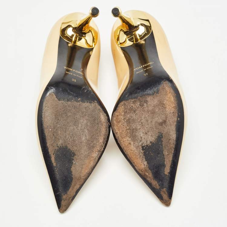 Pre Owned Tom Ford Beige Patent Leather Pointed Pumps Size 35