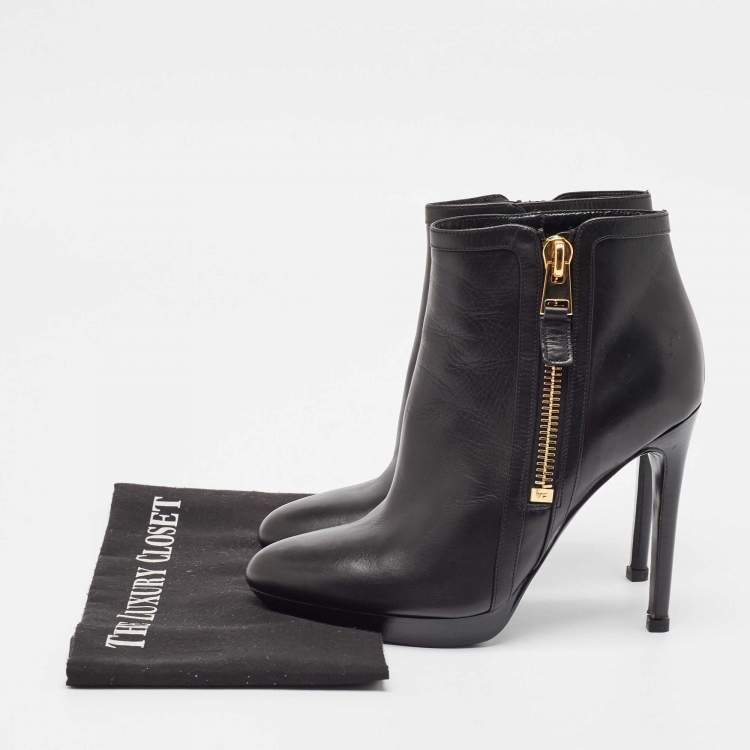 Pre Owned Tom Ford Black Leather Platform Ankle Booties Size 39