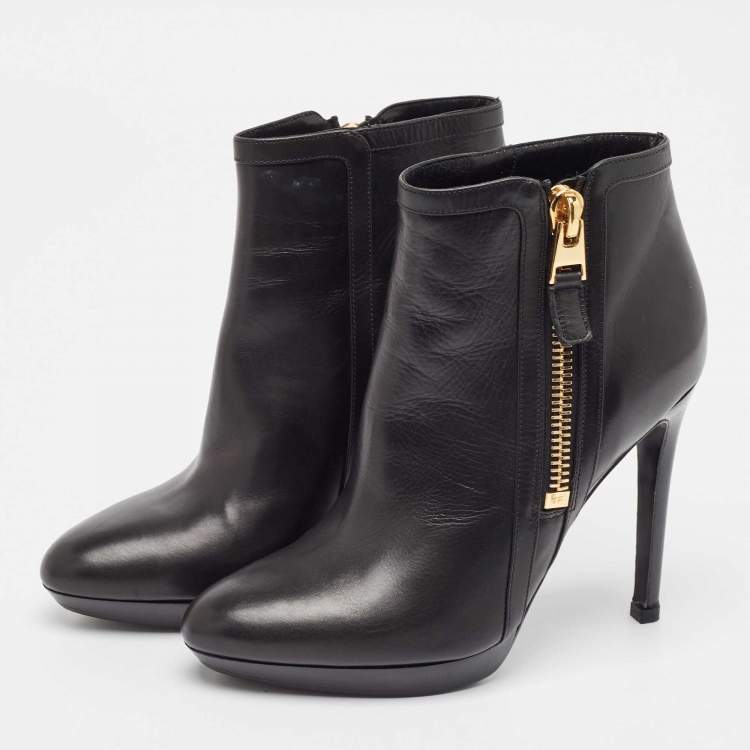 Pre Owned Tom Ford Black Leather Platform Ankle Booties Size 39