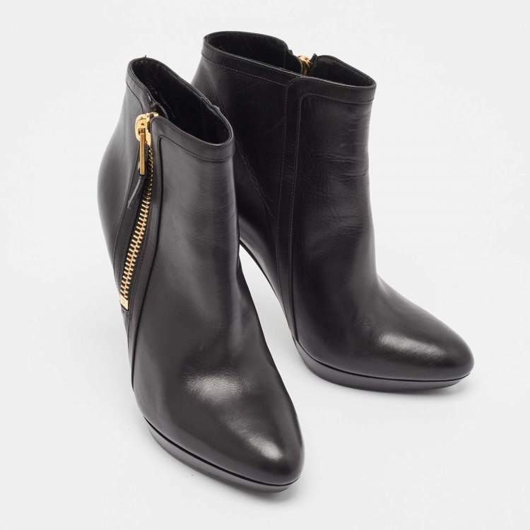 Pre Owned Tom Ford Black Leather Platform Ankle Booties Size 39