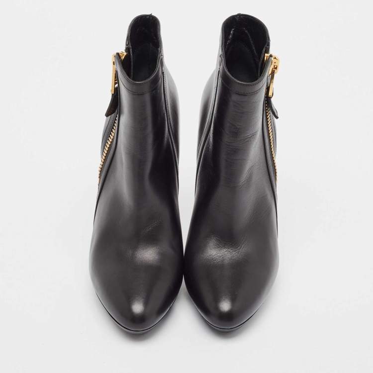Pre Owned Tom Ford Black Leather Platform Ankle Booties Size 39