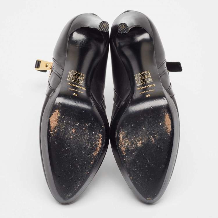 Pre Owned Tom Ford Black Leather Platform Ankle Booties Size 39