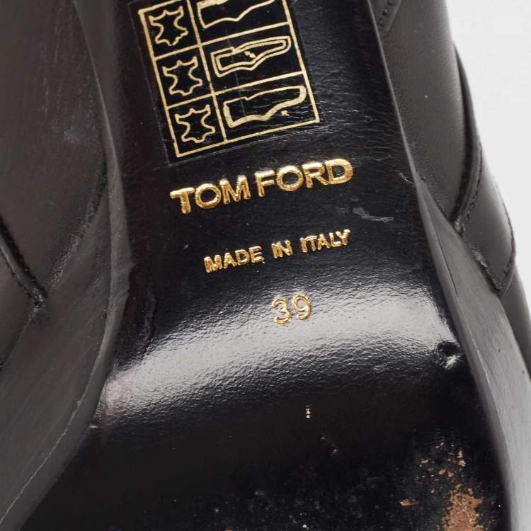 Pre Owned Tom Ford Black Leather Platform Ankle Booties Size 39