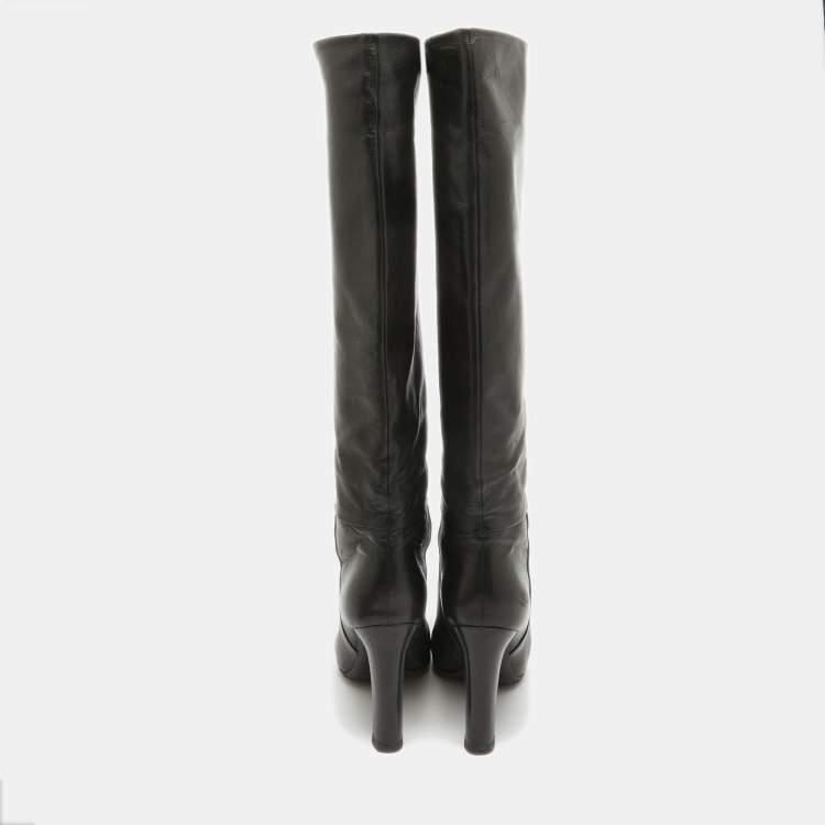 Pre Owned Tom Ford Black Leather Knee Length Boots Size 38