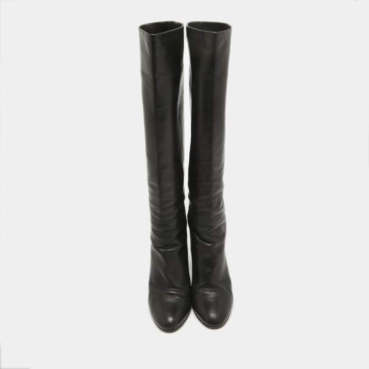 Pre Owned Tom Ford Black Leather Knee Length Boots Size 38