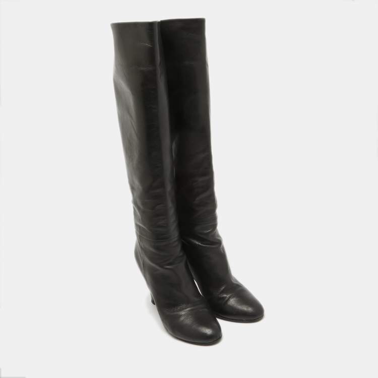 Pre Owned Tom Ford Black Leather Knee Length Boots Size 38