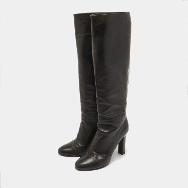 Pre Owned Tom Ford Black Leather Knee Length Boots Size 38