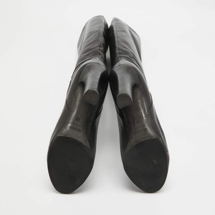 Pre Owned Tom Ford Black Leather Knee Length Boots Size 38