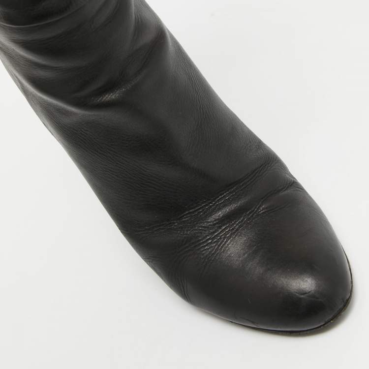 Pre Owned Tom Ford Black Leather Knee Length Boots Size 38