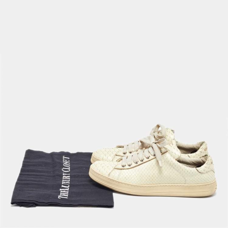 Pre Owned Tom Ford Cream Python Leather Low Top Sneakers Size 38