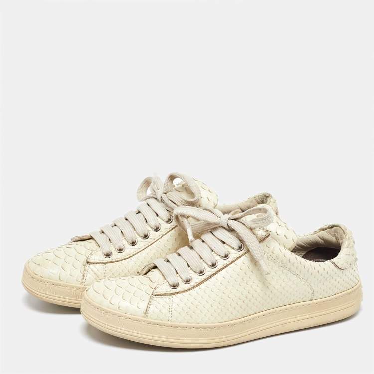 Pre Owned Tom Ford Cream Python Leather Low Top Sneakers Size 38