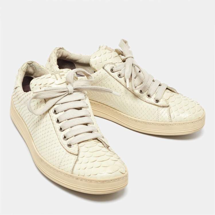 Pre Owned Tom Ford Cream Python Leather Low Top Sneakers Size 38