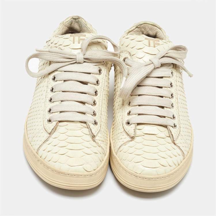 Pre Owned Tom Ford Cream Python Leather Low Top Sneakers Size 38