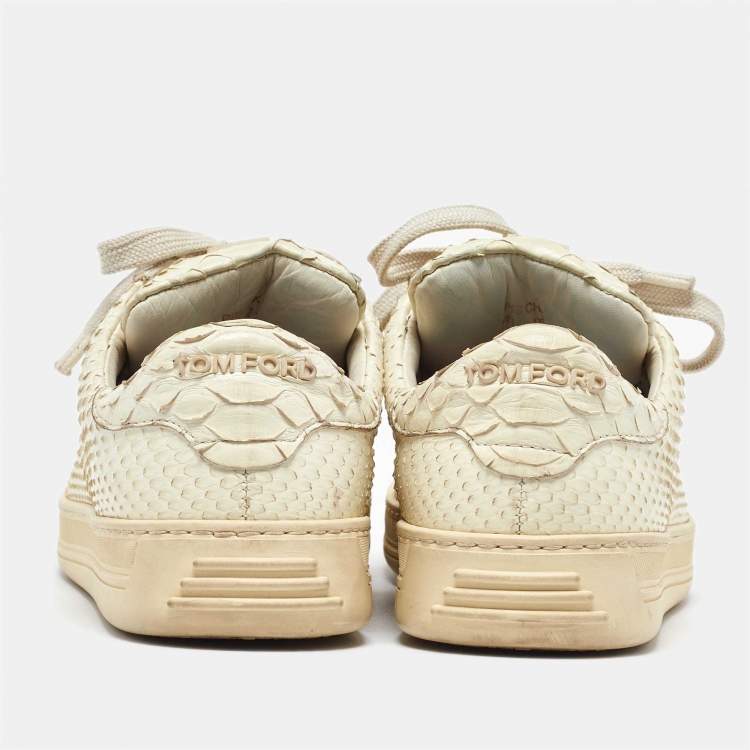 Pre Owned Tom Ford Cream Python Leather Low Top Sneakers Size 38