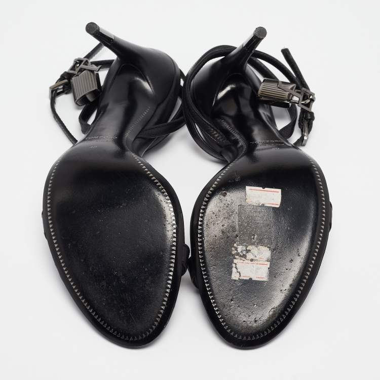 Pre Owned Tom Ford Black Leather Padlock Ankle Wrap Sandals 40