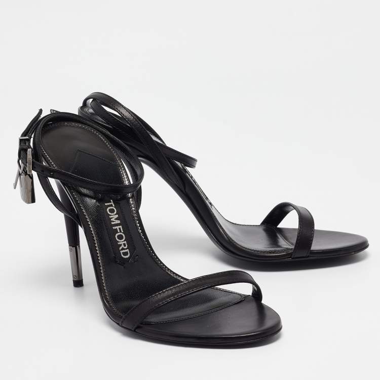 Pre Owned Tom Ford Black Leather Padlock Ankle Wrap Sandals 40