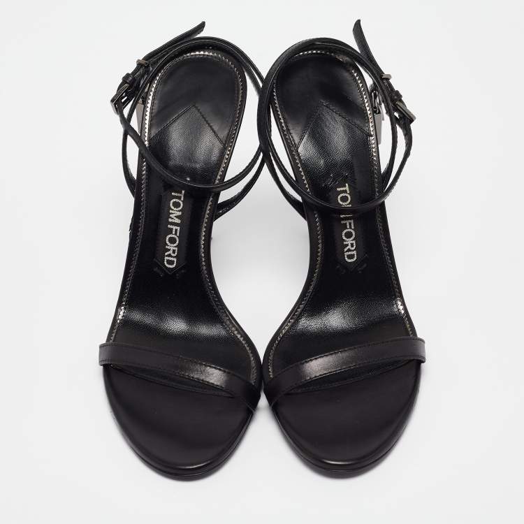 Pre Owned Tom Ford Black Leather Padlock Ankle Wrap Sandals 40