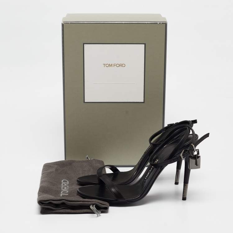 Pre Owned Tom Ford Black Leather Padlock Ankle Wrap Sandals 40