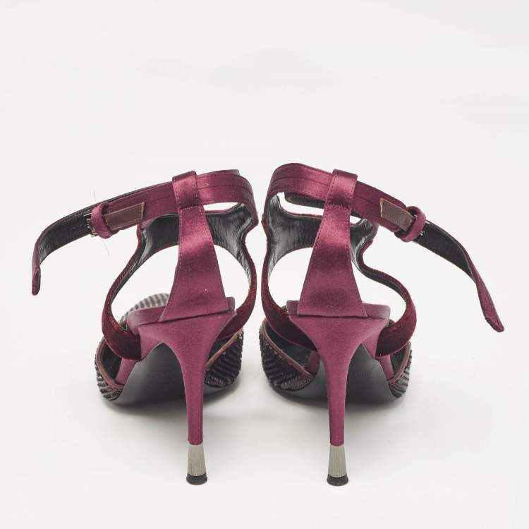 Pre Owned Tom Ford Purple Satin and Sequins Ankle Strap Pumps Size 38