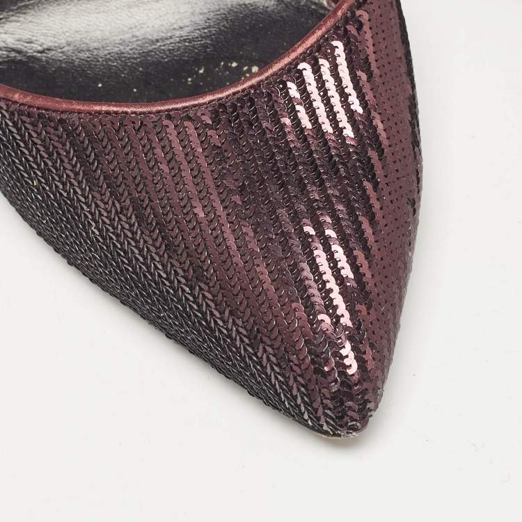 Pre Owned Tom Ford Purple Satin and Sequins Ankle Strap Pumps Size 38