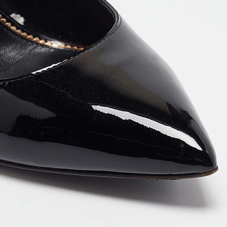 Pre Owned Tom Ford Black Patent Leather Padlock Ankle Wrap Pointed Toe Pumps 38.5