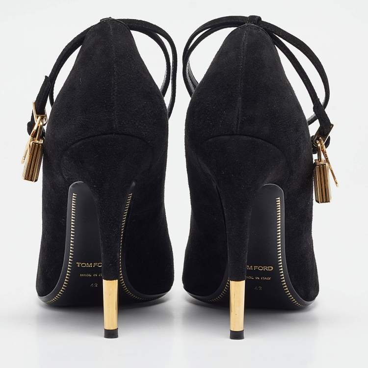 Pre Owned Tom Ford Black Suede Padlock Mary Jane Pumps Size 42