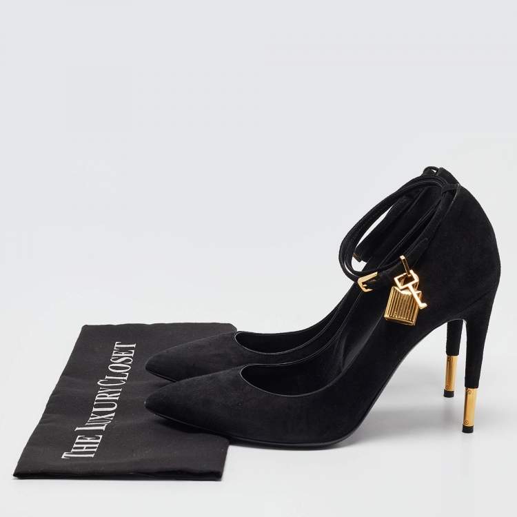 Pre Owned Tom Ford Black Suede Padlock Mary Jane Pumps Size 42
