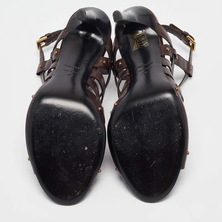 Pre Owned Tom Ford Brown Leather Ankle Strap Sandals Size 41
