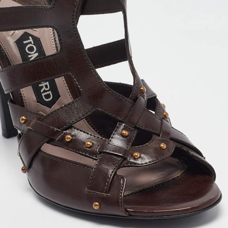 Pre Owned Tom Ford Brown Leather Ankle Strap Sandals Size 41