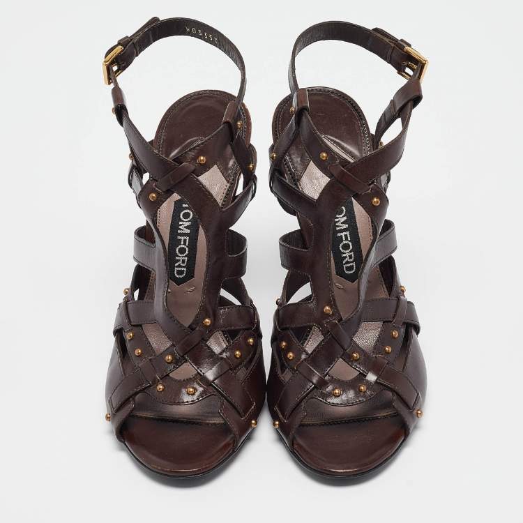 Pre Owned Tom Ford Brown Leather Ankle Strap Sandals Size 41