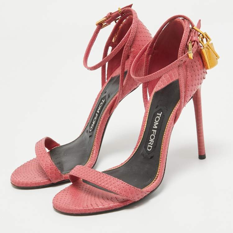 Pre Owned Tom Ford Pink Python Padlock Ankle Strap Sandals Size 37