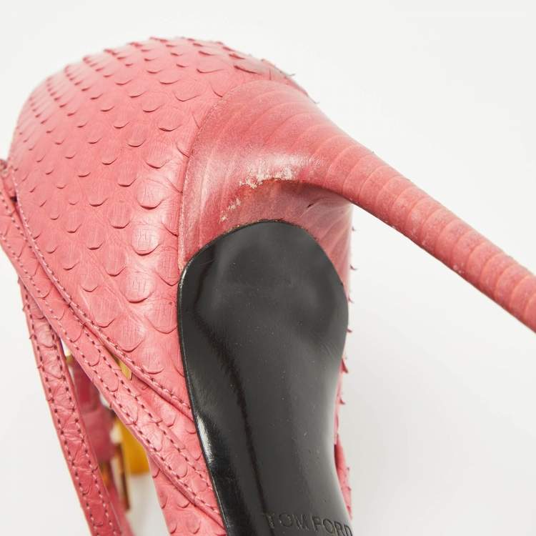 Pre Owned Tom Ford Pink Python Padlock Ankle Strap Sandals Size 37