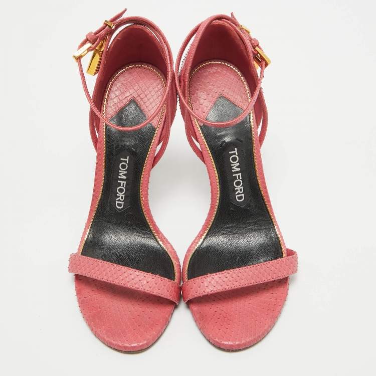 Pre Owned Tom Ford Pink Python Padlock Ankle Strap Sandals Size 37