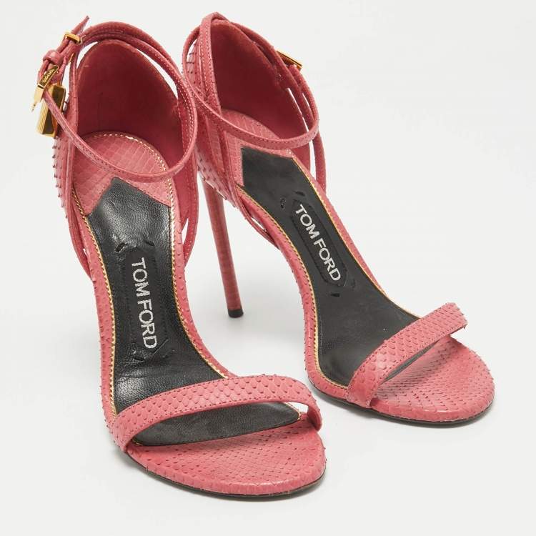 Pre Owned Tom Ford Pink Python Padlock Ankle Strap Sandals Size 37
