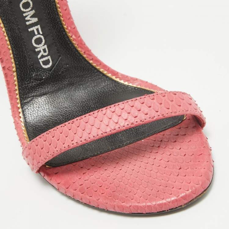 Pre Owned Tom Ford Pink Python Padlock Ankle Strap Sandals Size 37