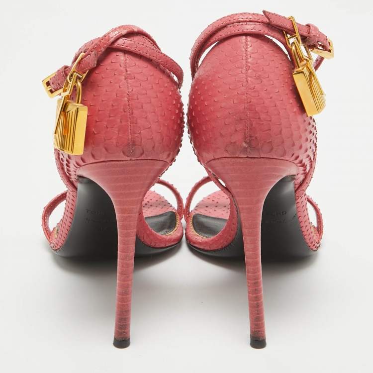 Pre Owned Tom Ford Pink Python Padlock Ankle Strap Sandals Size 37