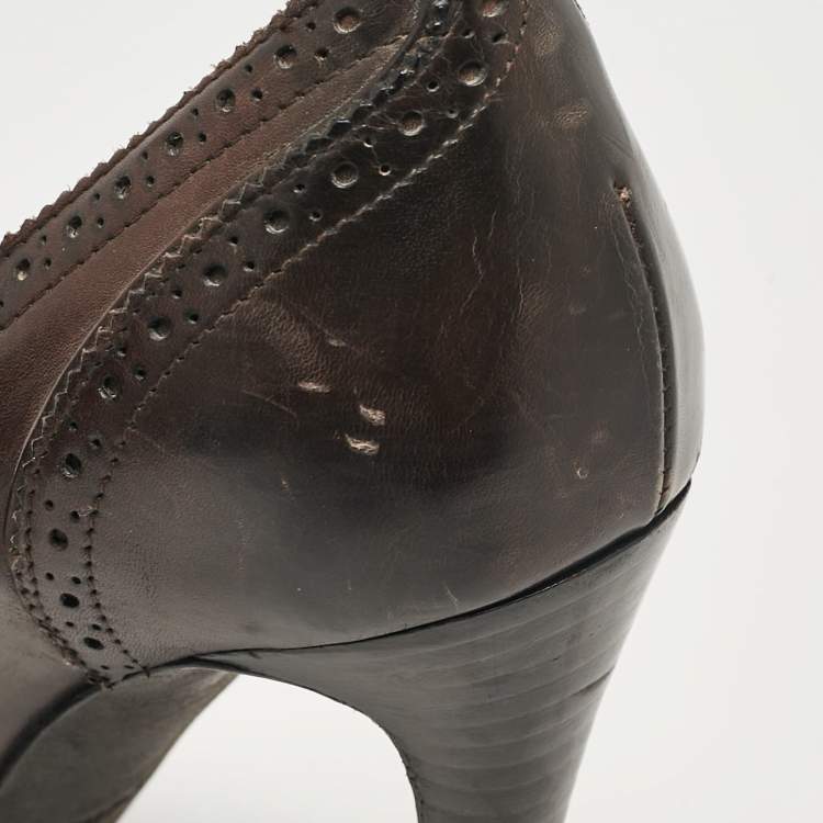 Pre Owned Tom Ford Brown Leather Bow Pointed Toe Pumps Size 37