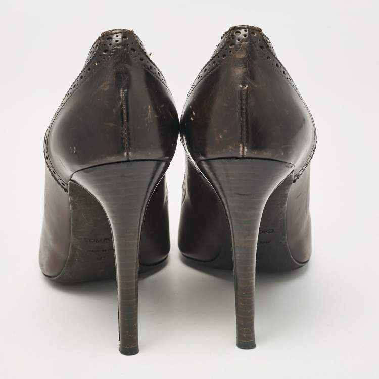 Pre Owned Tom Ford Brown Leather Bow Pointed Toe Pumps Size 37