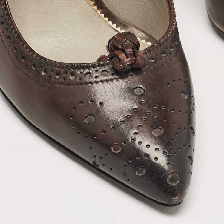 Pre Owned Tom Ford Brown Leather Bow Pointed Toe Pumps Size 37