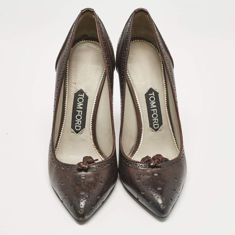 Pre Owned Tom Ford Brown Leather Bow Pointed Toe Pumps Size 37