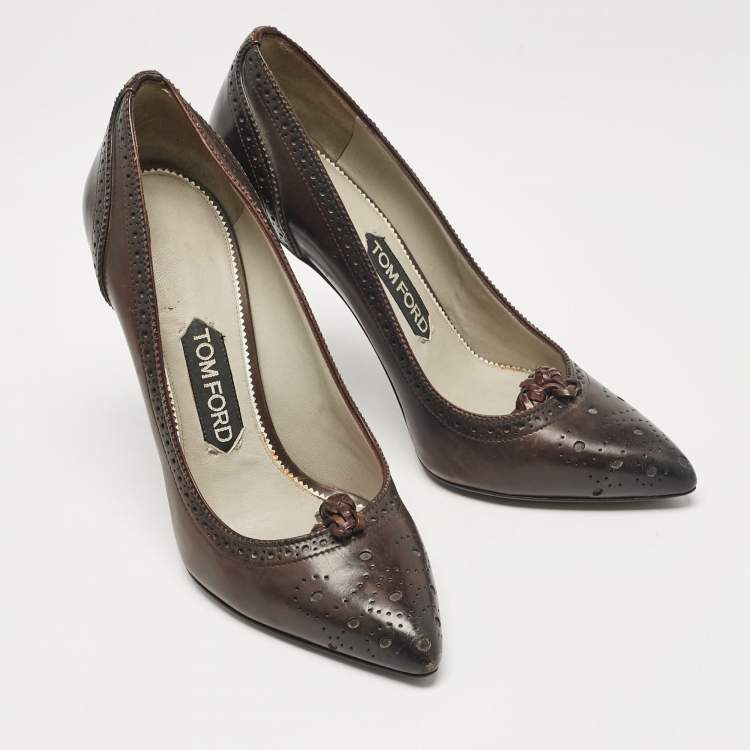 Pre Owned Tom Ford Brown Leather Bow Pointed Toe Pumps Size 37