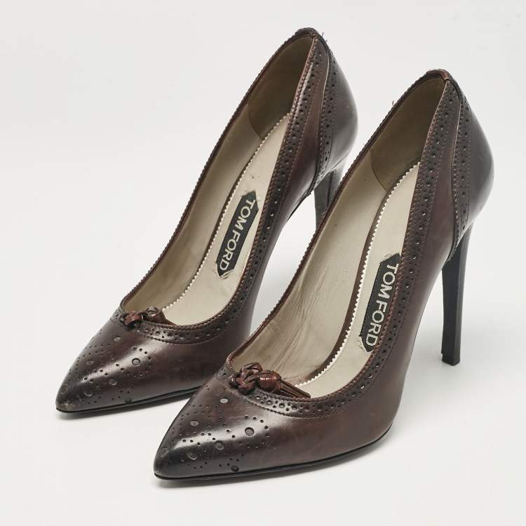 Pre Owned Tom Ford Brown Leather Bow Pointed Toe Pumps Size 37